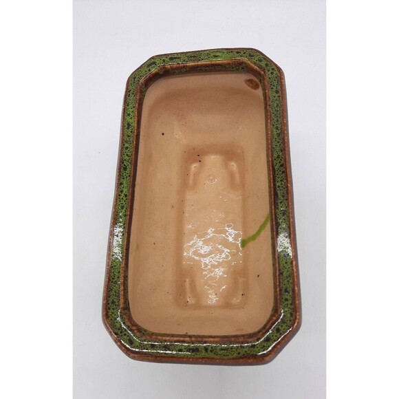 Vintage Haeger Pottery Green Brown Splattered 9.5" Glazed 4 Footed Planter - Picture 5 of 8